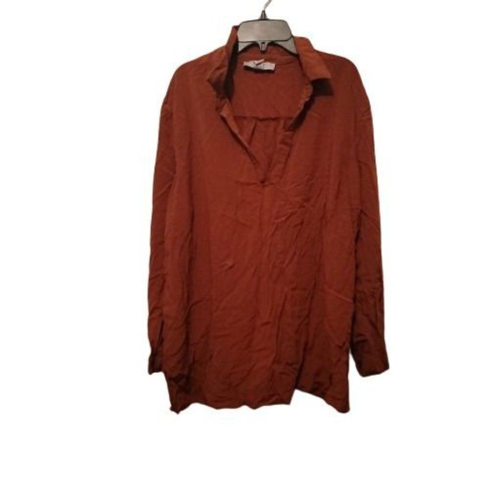 Forever 21 Womens Brown Collared Long Sleeve Pullover Blouse Top Size 2X